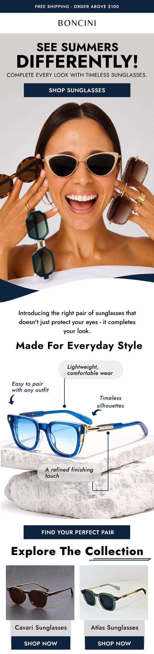 Boncini sunglasses campaign email