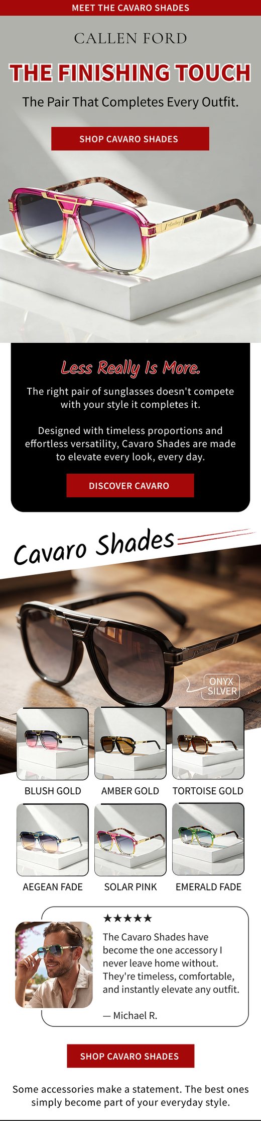 Callen Ford Cavaro Shades launch email