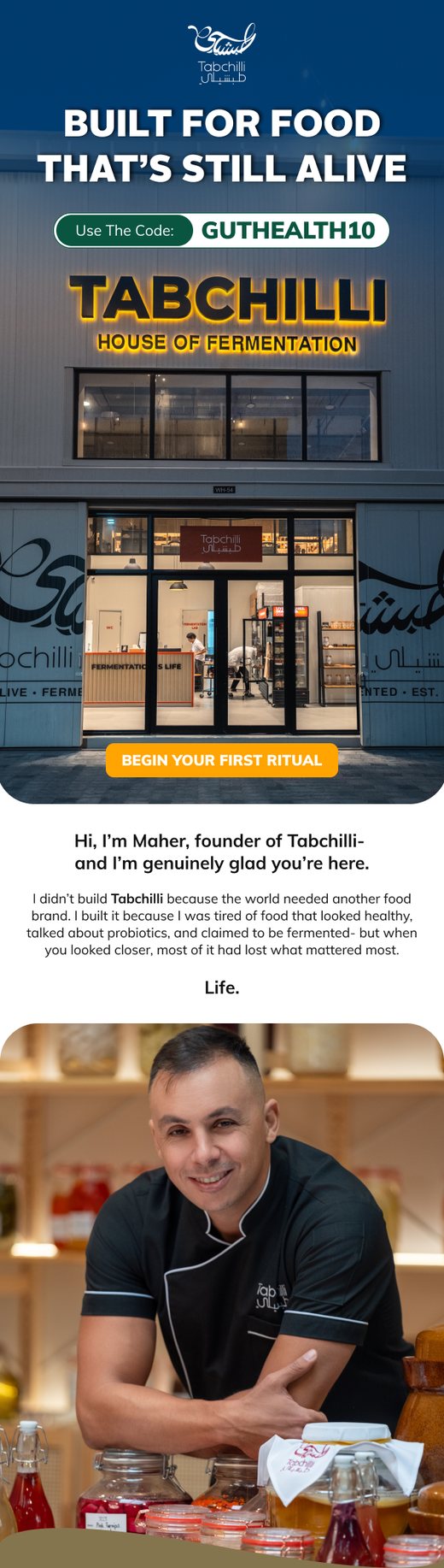 Tabchilli founder welcome email
